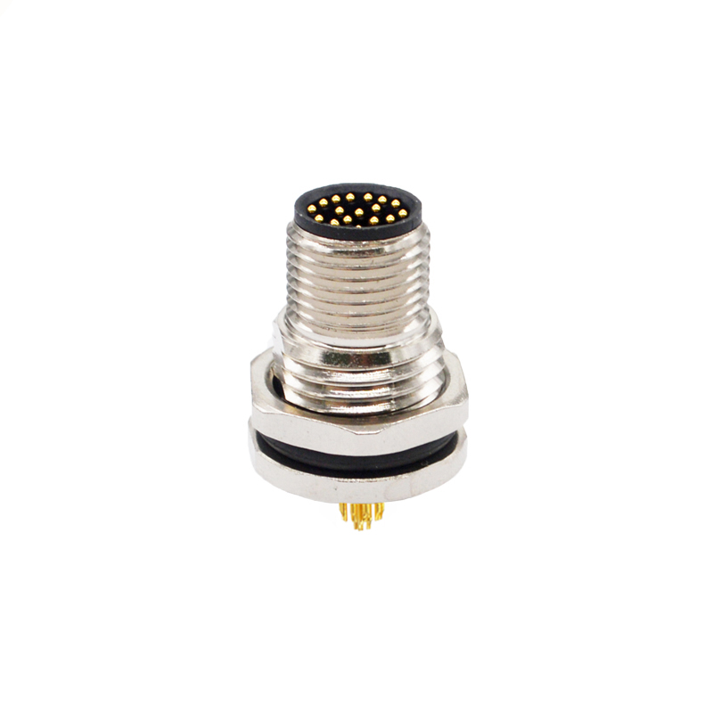 M12 17pins A code male straight front panel mount connector M16 thread,unshielded,solder,brass with nickel plated shell